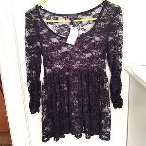 NWT Ultra Flirt Black Lace Babydoll Tunic Top SM
